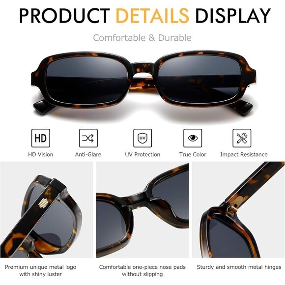 🆕Women Black Rectangle Trendy Retro Small Square Protection Shades Sunglasses - Picture 3 of 6